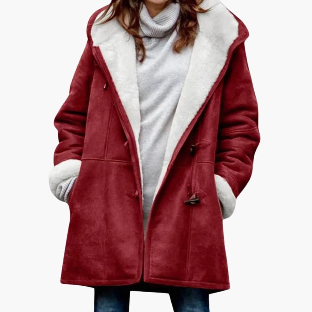 Women's Hooded Toggle Coat with Sherpa Lining