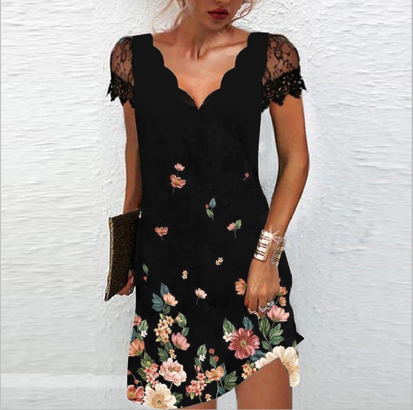 Jacklyn | Women’s Scalloped Neck Short Sleeve Mini Dress