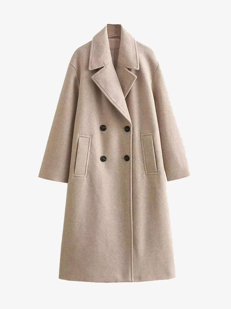 Women's Oversized Wool-Blend Trench Coat Long Wrap