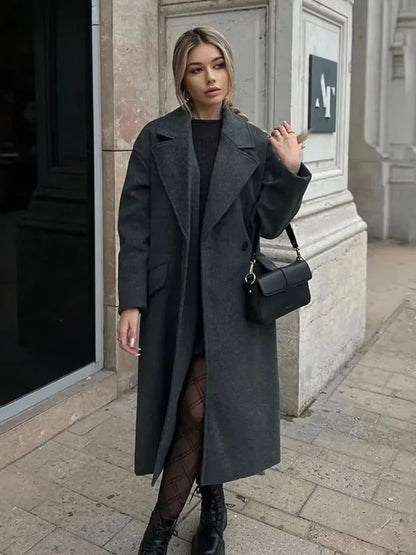Women's Oversized Wool-Blend Trench Coat Long Wrap