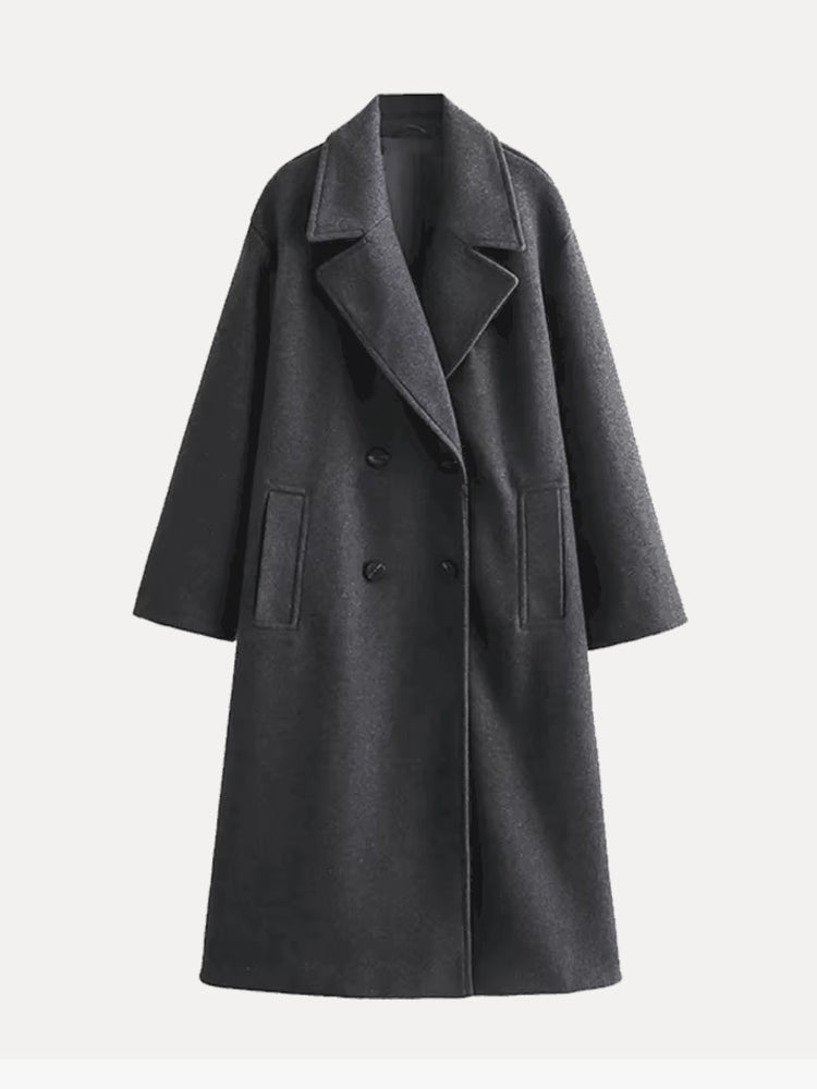 Women's Oversized Wool-Blend Trench Coat Long Wrap