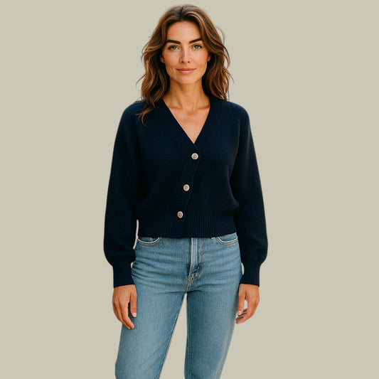 Harper | Damen Pullover aus Merino und Wolle mit Knopfleiste und V-Ausschnitt