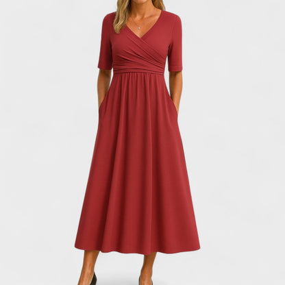 Jessica | Chic Women’s Midi Dress with V-Neck