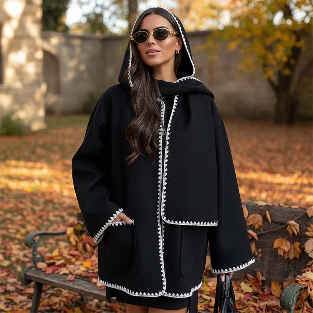 Women's Hooded Coat with Trim Detail and Relaxed Fit