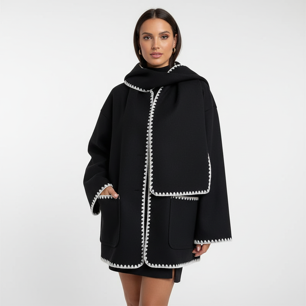 Women's Hooded Coat with Trim Detail and Relaxed Fit