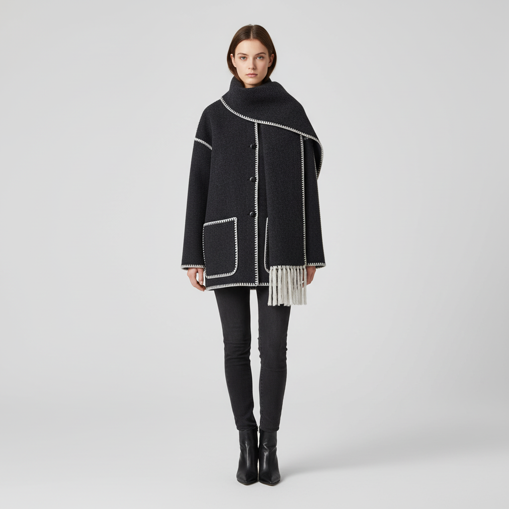 Women's Hooded Coat with Trim Detail and Relaxed Fit