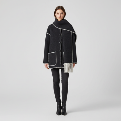 Women's Hooded Coat with Trim Detail and Relaxed Fit