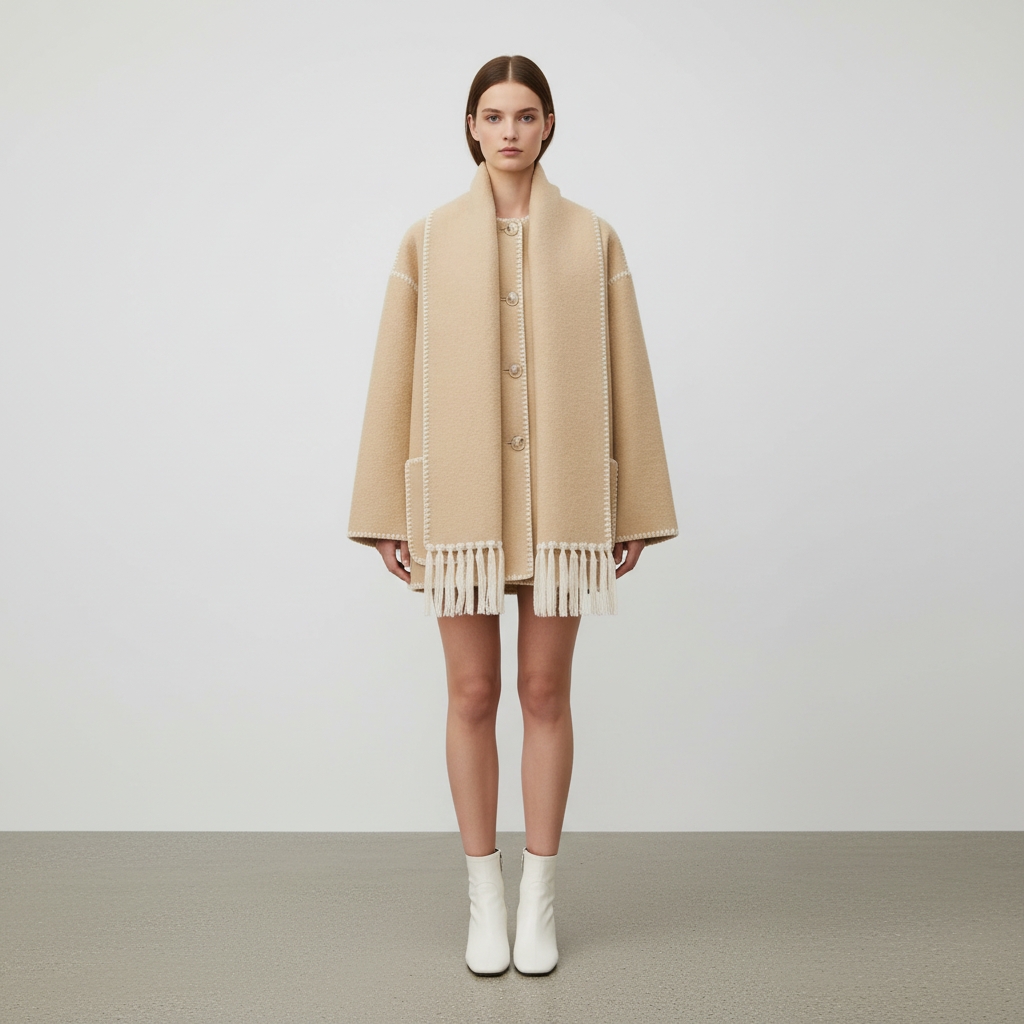 Women's Hooded Coat with Trim Detail and Relaxed Fit