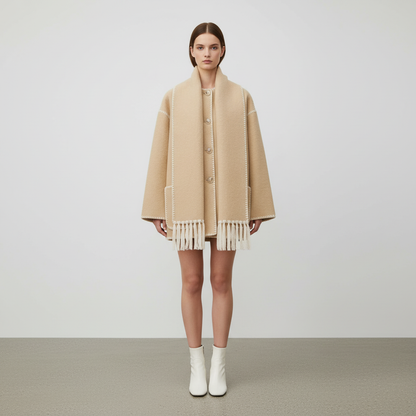 Women's Hooded Coat with Trim Detail and Relaxed Fit