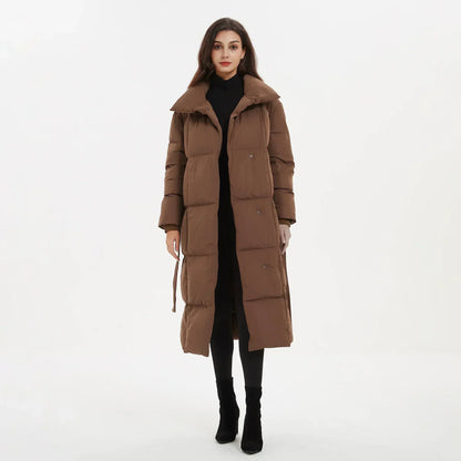 Women's Quilted Puffer Coat with Tie Belt Mid-Length