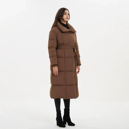 Women's Quilted Puffer Coat with Tie Belt Mid-Length