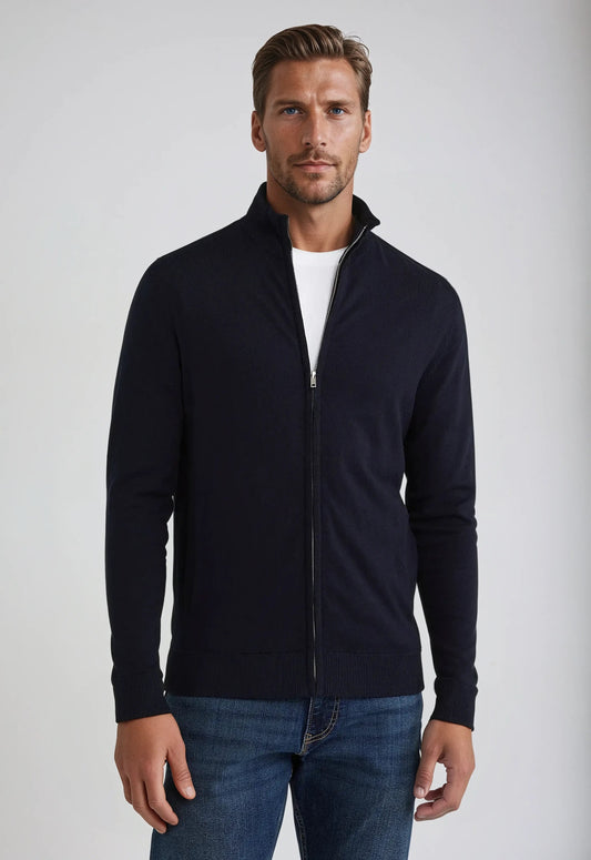 Jacob | Herren Strickpullover mit Reißverschluss und Stehkragen