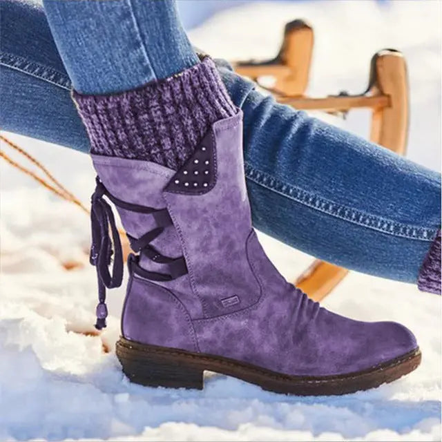 Mid-Calf Strass-Embellished Boots for Women – Stylish & Warm