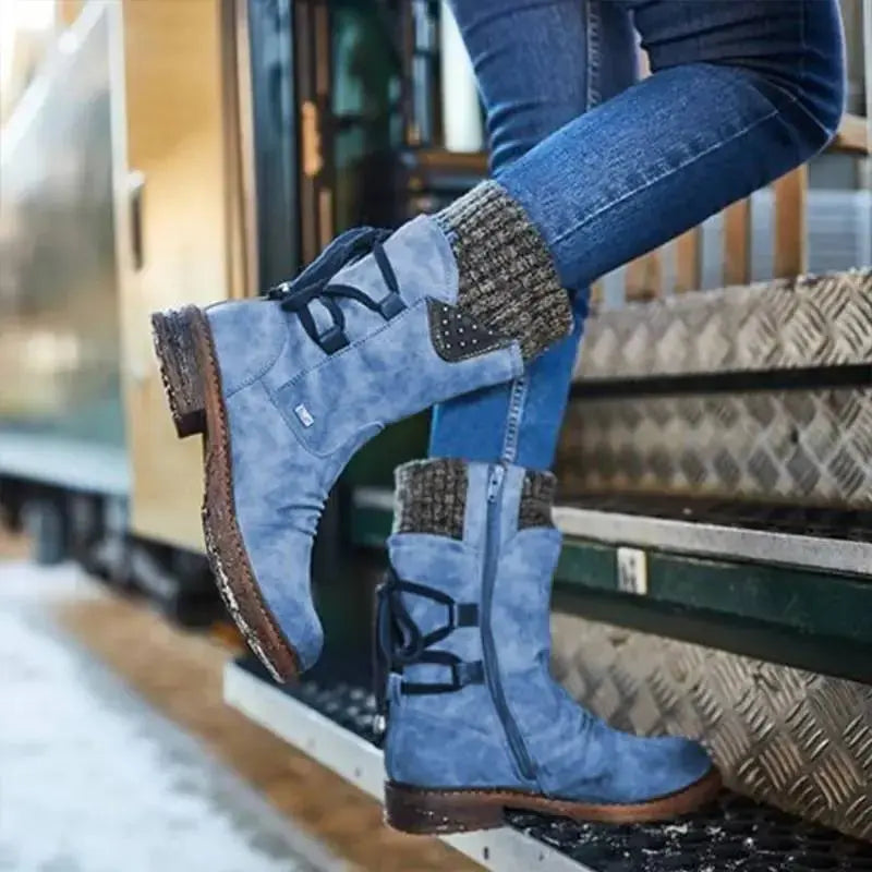 Mid-Calf Strass-Embellished Boots for Women – Stylish & Warm