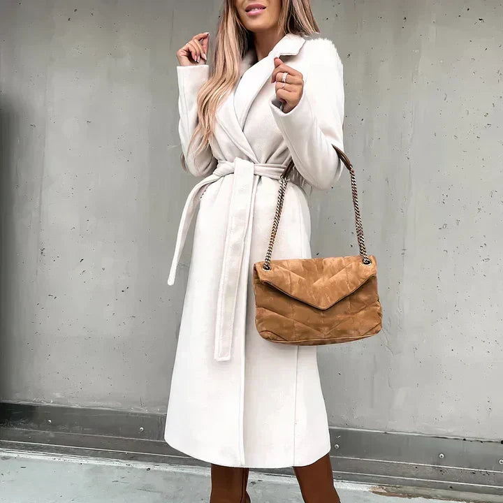 Women's Belted Trench Coat with Wide Collar