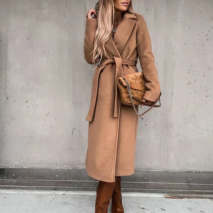 Women's Belted Trench Coat with Wide Collar