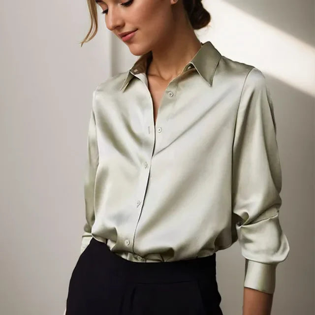 Stella | Women’s Long Sleeve Button Down Satin Blouses