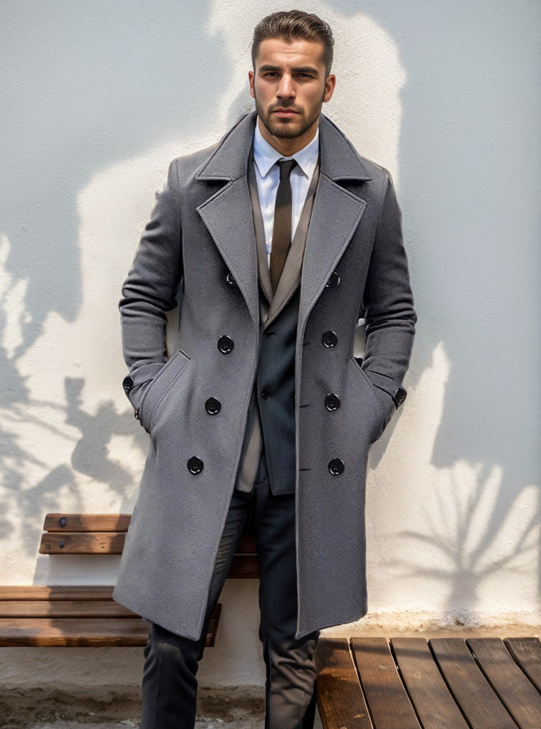 Men's Double-Breasted Trench Coat Notch Collar