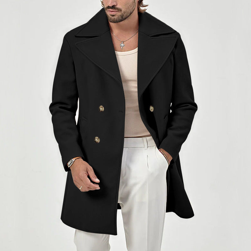 Men's Double-Breasted Peacoat with Wide Lapels