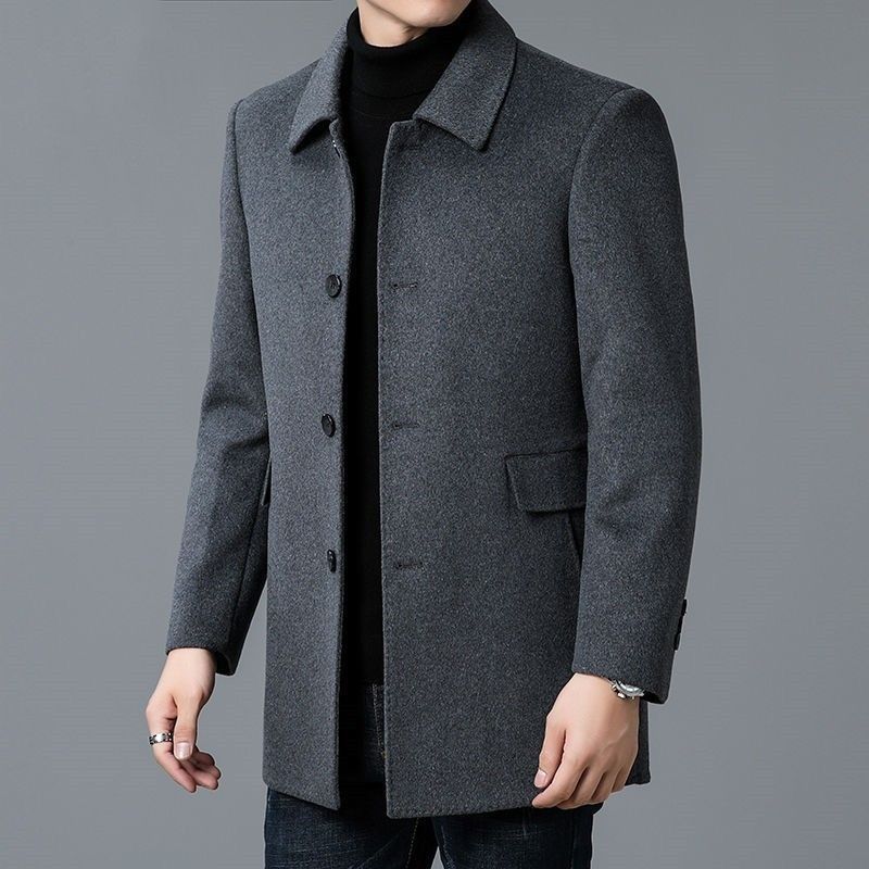 Men's Button-Front Overcoat with Notched Collar