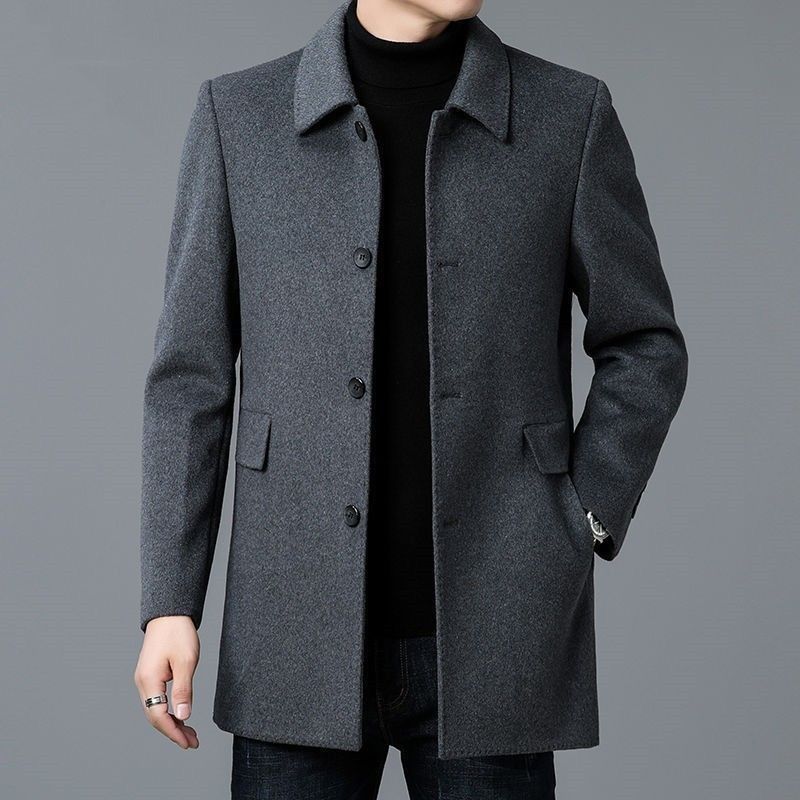 Men's Button-Front Overcoat with Notched Collar
