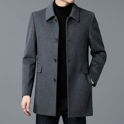 Men's Button-Front Overcoat with Notched Collar