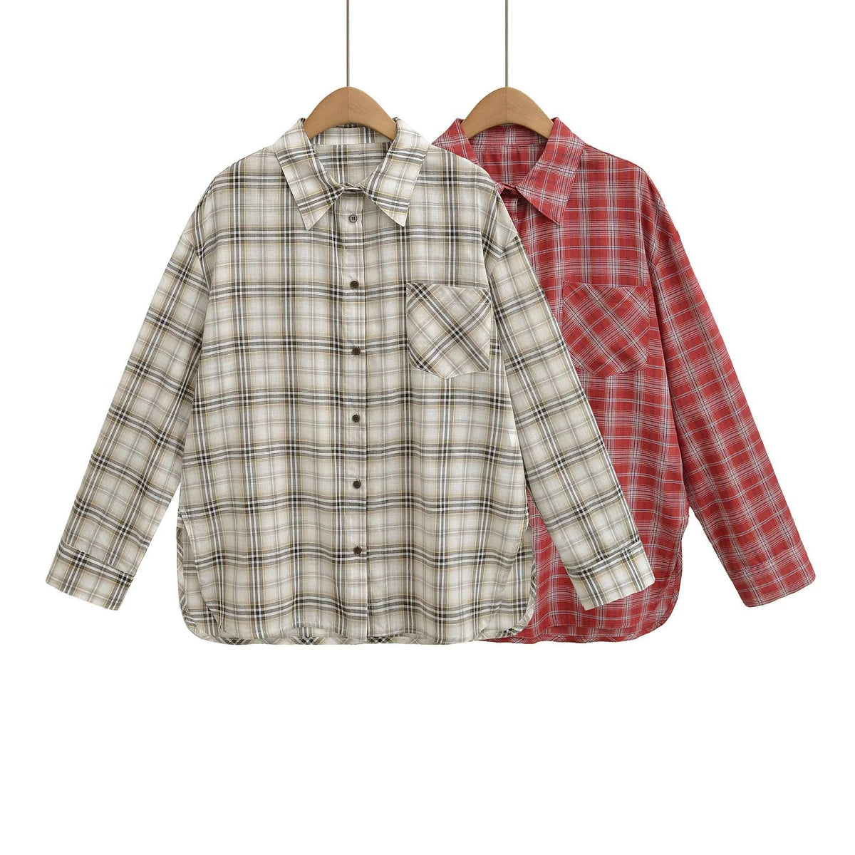 Women's Plaid Flannel Shirt Button-Front with Chest Pocket