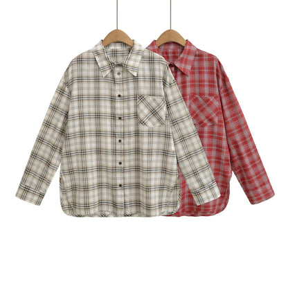 Women's Plaid Flannel Shirt Button-Front with Chest Pocket
