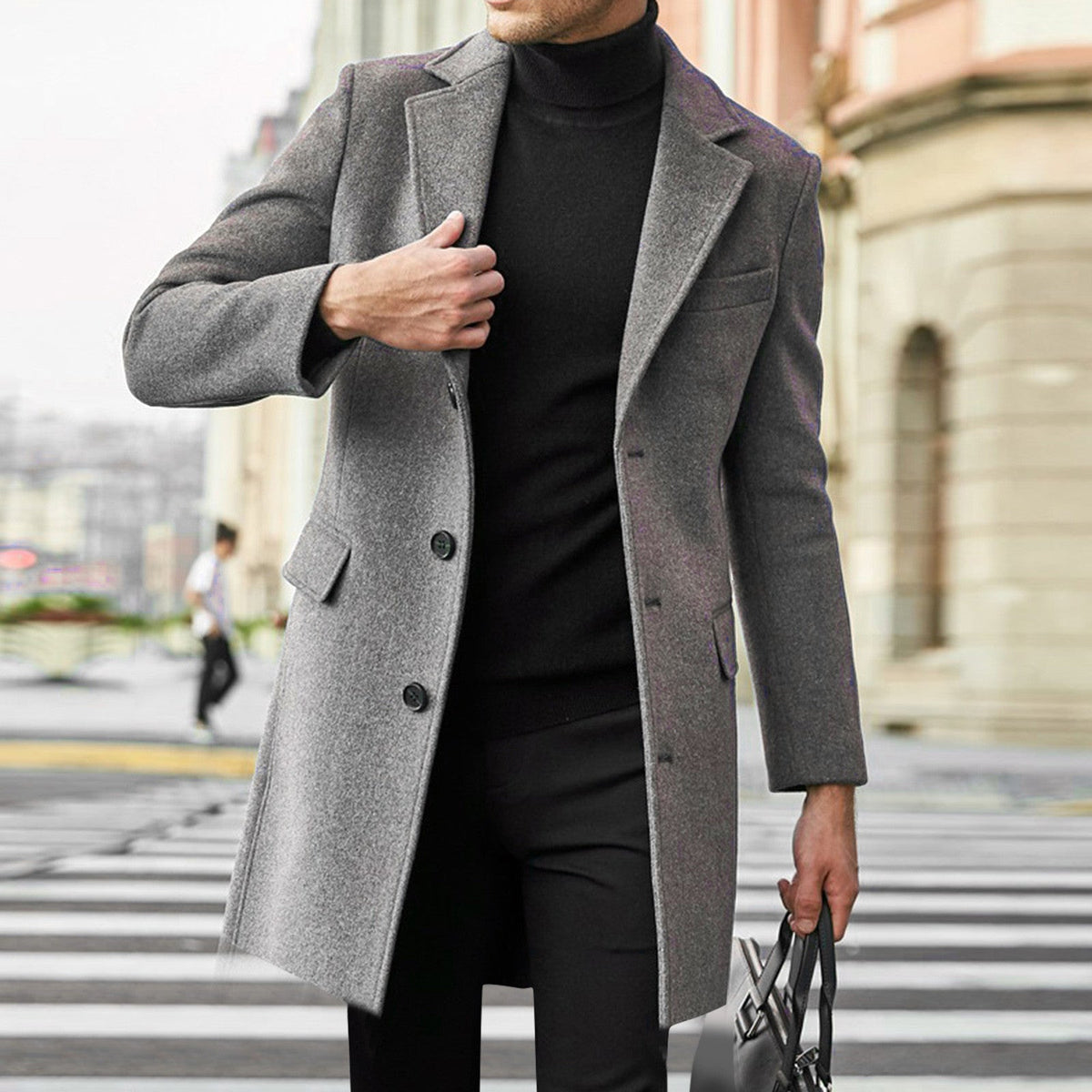 Men's Notch-Collar Tailored Overcoat with Flap Pockets