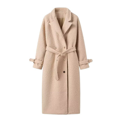 Women's Belted Coat Double-Breasted Long Teddy Coat