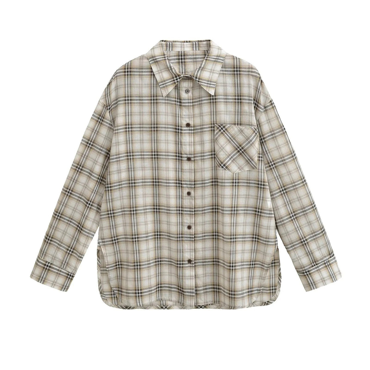 Women's Plaid Flannel Shirt Button-Front with Chest Pocket