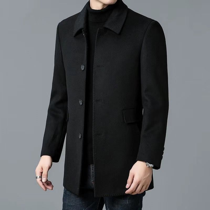 Men's Button-Front Overcoat with Notched Collar