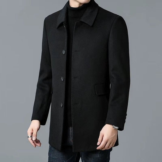Men's Button-Front Overcoat with Notched Collar