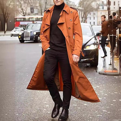 Men's Double-Breasted Trench Coat with Belted Waist