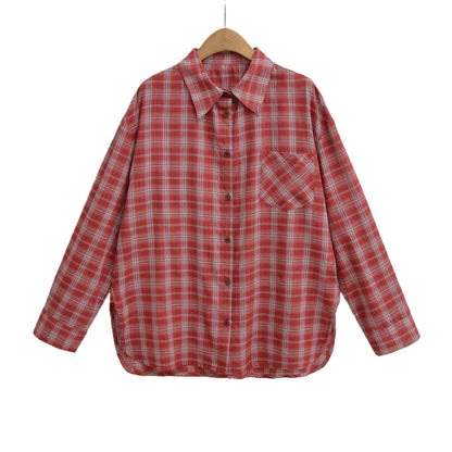 Women's Plaid Flannel Shirt Button-Front with Chest Pocket