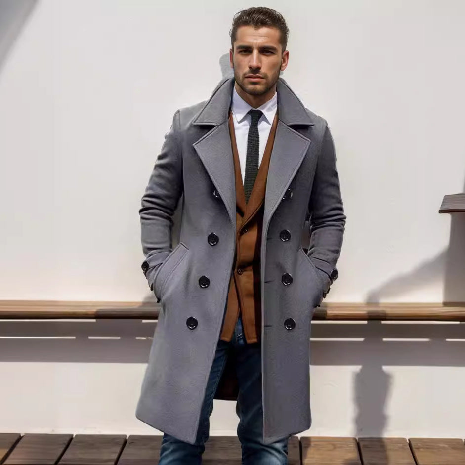 Men's Double-Breasted Trench Coat Notch Collar