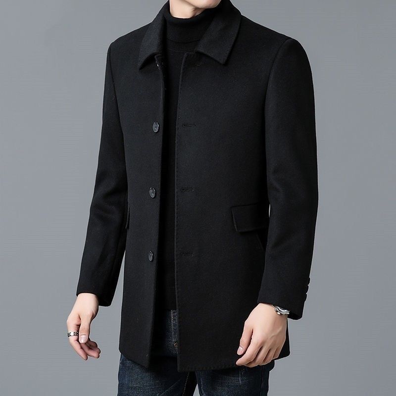 Men's Button-Front Overcoat with Notched Collar