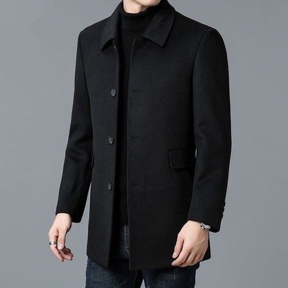 Men's Button-Front Overcoat with Notched Collar