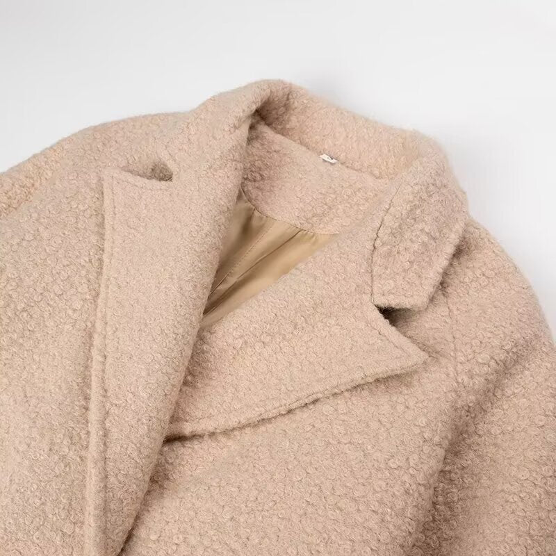 Women's Belted Coat Double-Breasted Long Teddy Coat
