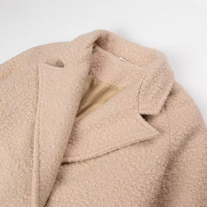 Women's Belted Coat Double-Breasted Long Teddy Coat