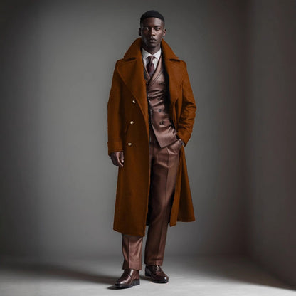 Men's Double-Breasted Long Overcoat Wide Collar