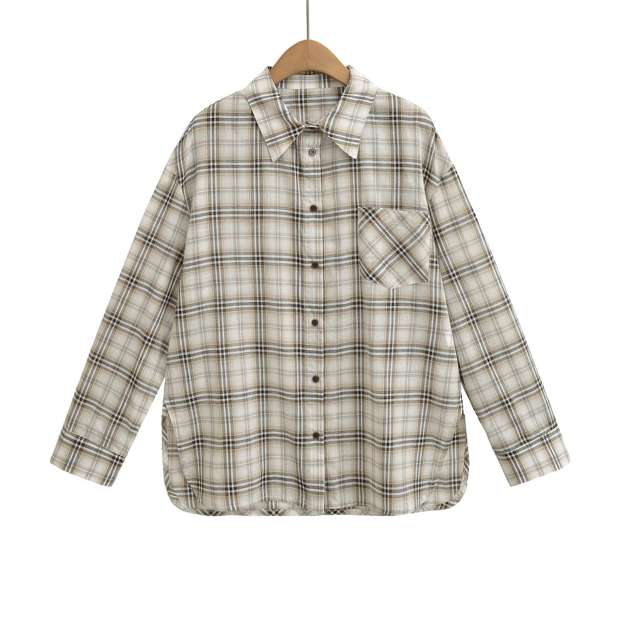Women's Plaid Flannel Shirt Button-Front with Chest Pocket