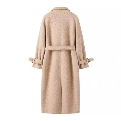 Women's Belted Coat Double-Breasted Long Teddy Coat