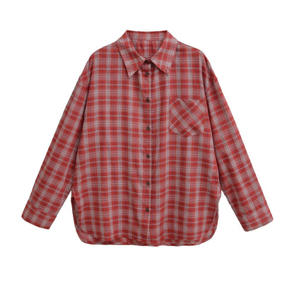 Women's Plaid Flannel Shirt Button-Front with Chest Pocket