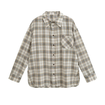 Women's Plaid Flannel Shirt Button-Front with Chest Pocket