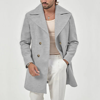 Men's Double-Breasted Peacoat with Wide Lapels