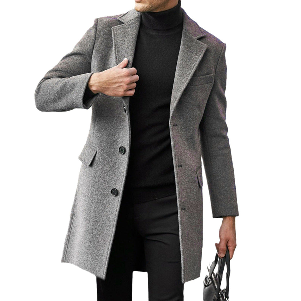 Men's Notch-Collar Tailored Overcoat with Flap Pockets