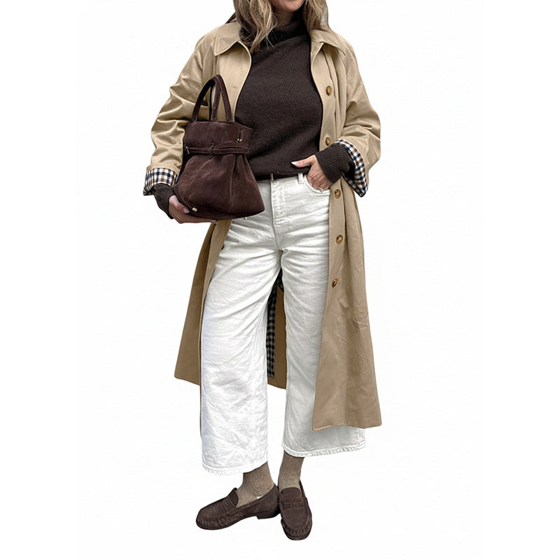 Women's Classic Trench Coat with Gingham Lining