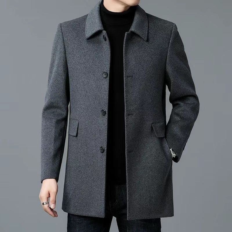 Men's Button-Front Overcoat with Notched Collar