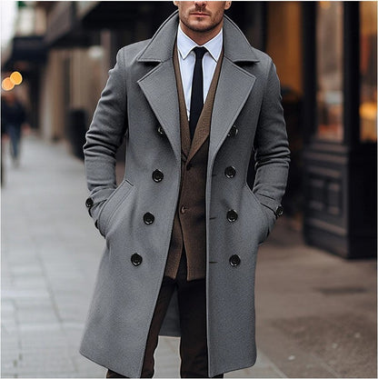 Men's Double-Breasted Trench Coat Notch Collar